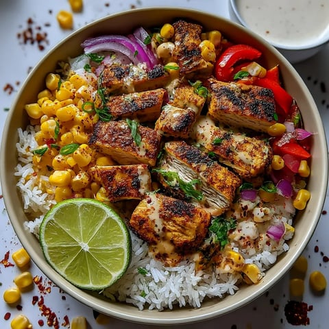 A bowl of rice with meat and vegetables.