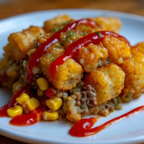 A plate of food with ketchup on it.