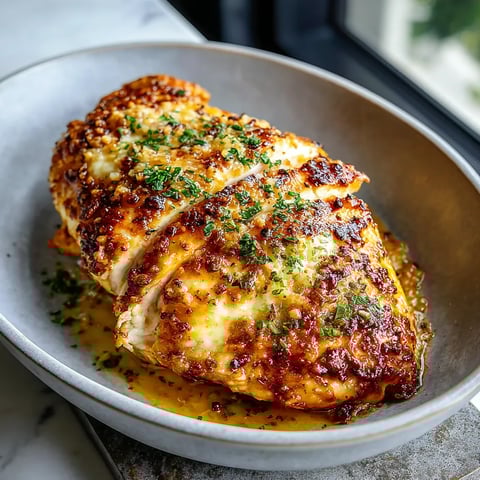 A plate of chicken with sauce.