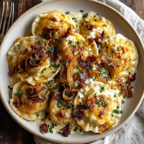 A plate of food with bacon and onions.