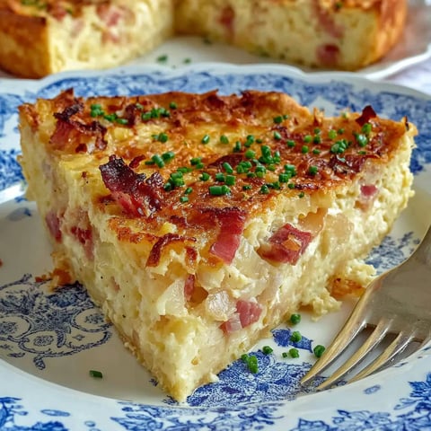 A slice of bacon and cheese quiche.