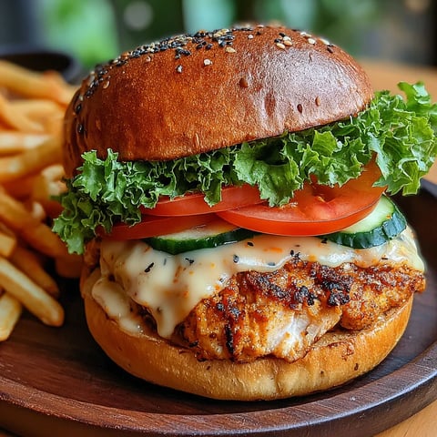 A burger with lettuce, tomato, and cheese.