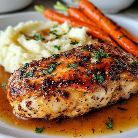 A plate of food with chicken, potatoes, and carrots.