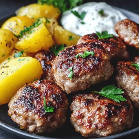 A plate of meatballs and potatoes.