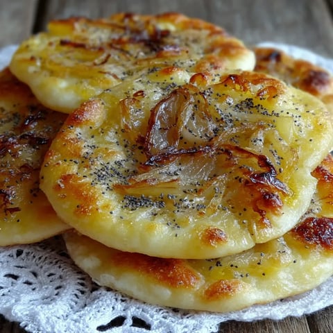 A stack of pizza with onions on top.