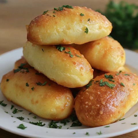 A stack of bread on a plate.