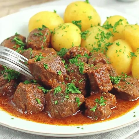 A plate of meat and potatoes.