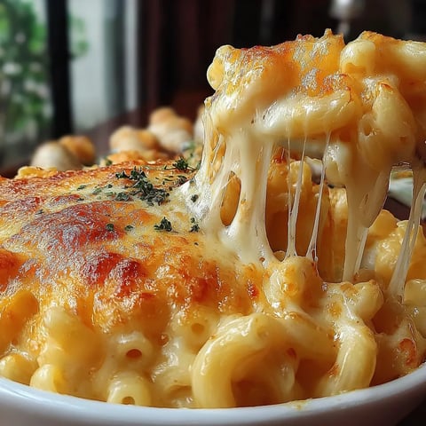 A bowl of macaroni and cheese.