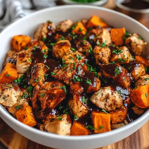 A bowl of chicken and vegetables.