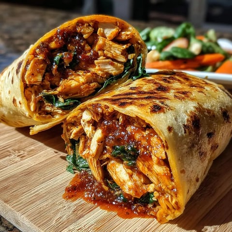 A sandwich with meat and greens on a wooden table.