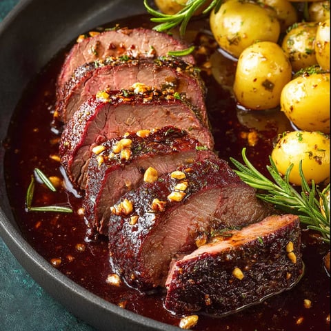 A plate of meat and potatoes.