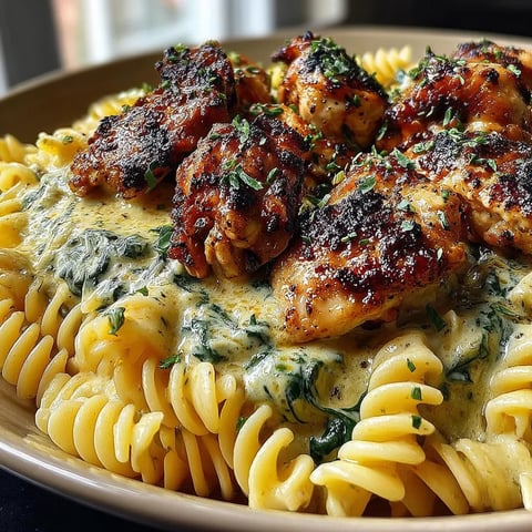 A plate of food with chicken and pasta.