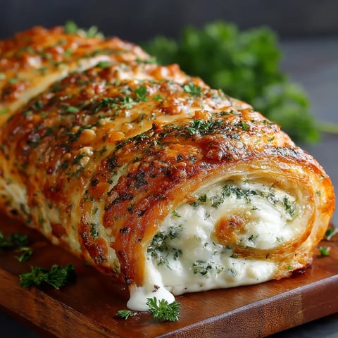 A large piece of food on a wooden board.