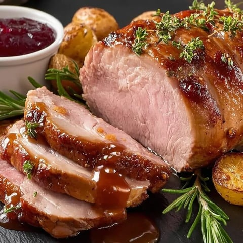 A roast with potatoes and herbs.