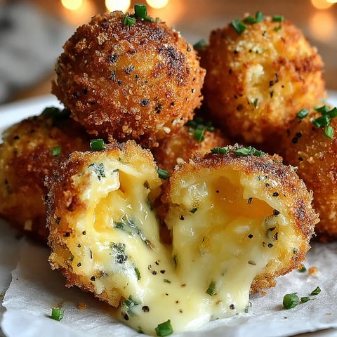 A plate of cheese balls with a dollop of sauce on top.