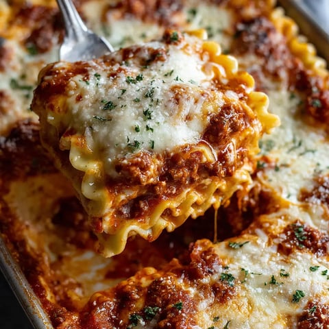 A fork is in a pan of lasagna.