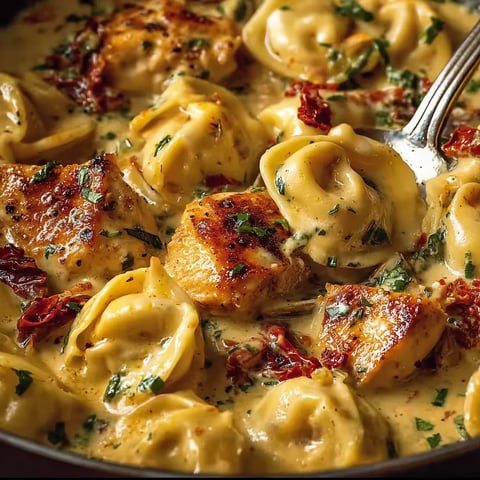 A bowl of pasta with chicken and sauce.