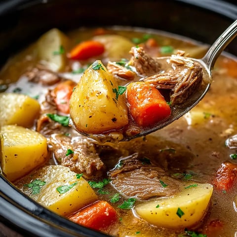 A spoon is in a bowl of soup.