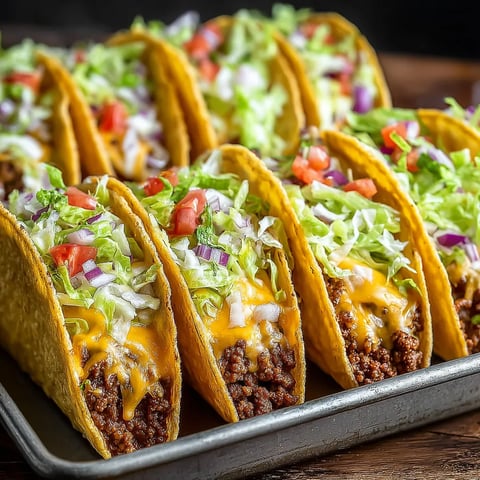 Eine Prägnante Bildbeschreibung auf Deutsch lautet: "Ein Tray mit 6 Tacos, die mit Ketchup und Tomaten garniert sind.