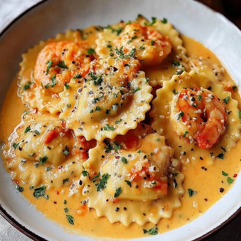 A plate of pasta with shrimp and cheese.