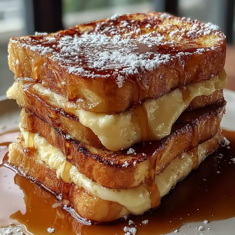 A stack of French toast with syrup.