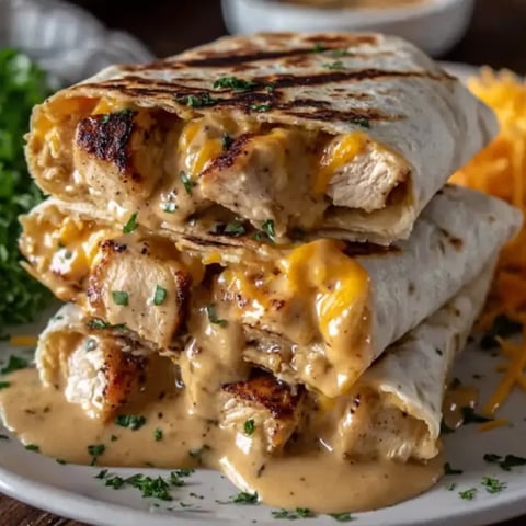 A plate of food with a burrito and a bowl of sauce.
