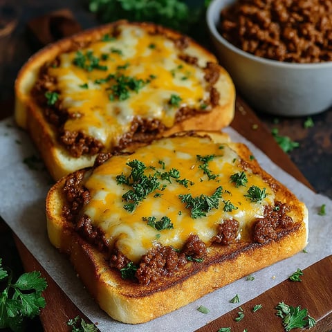 Two pieces of bread with chili cheese on top.