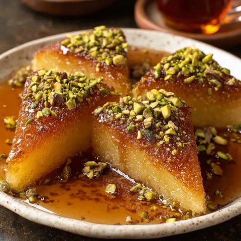 A plate of food with a syrup sauce.