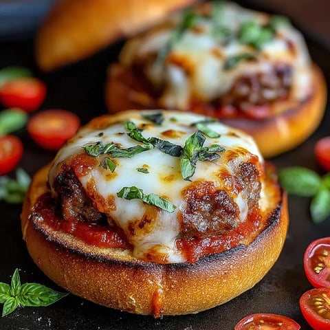 Two meatball sandwiches with tomatoes and basil.