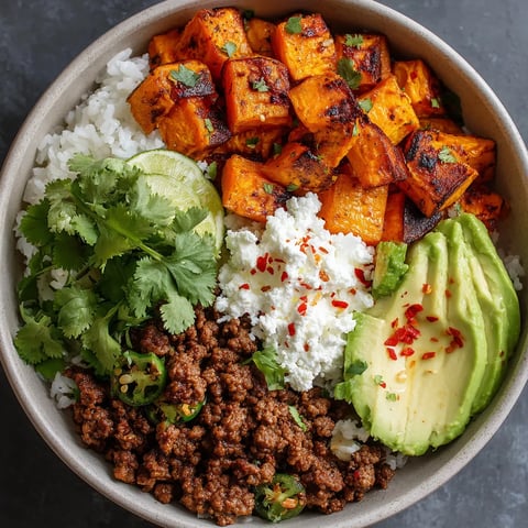 A bowl of food with rice, meat, and vegetables.
