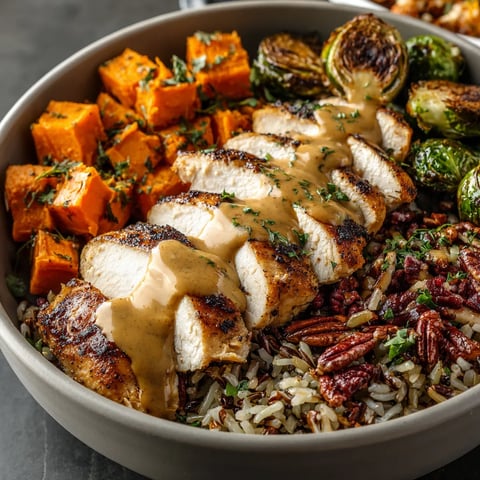 A bowl of food with chicken, rice, and vegetables.